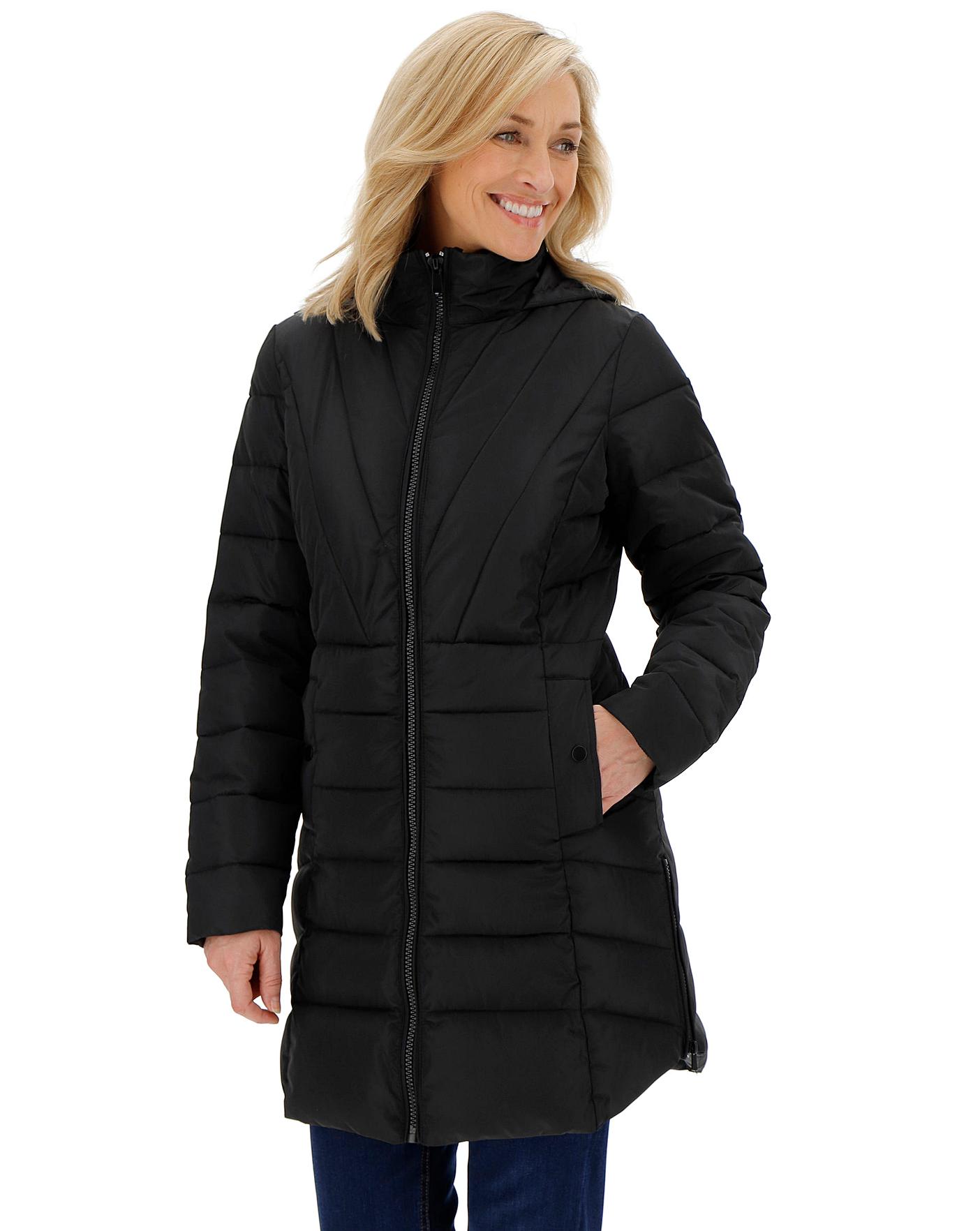 Black Hooded Longline Padded Coat | J D Williams