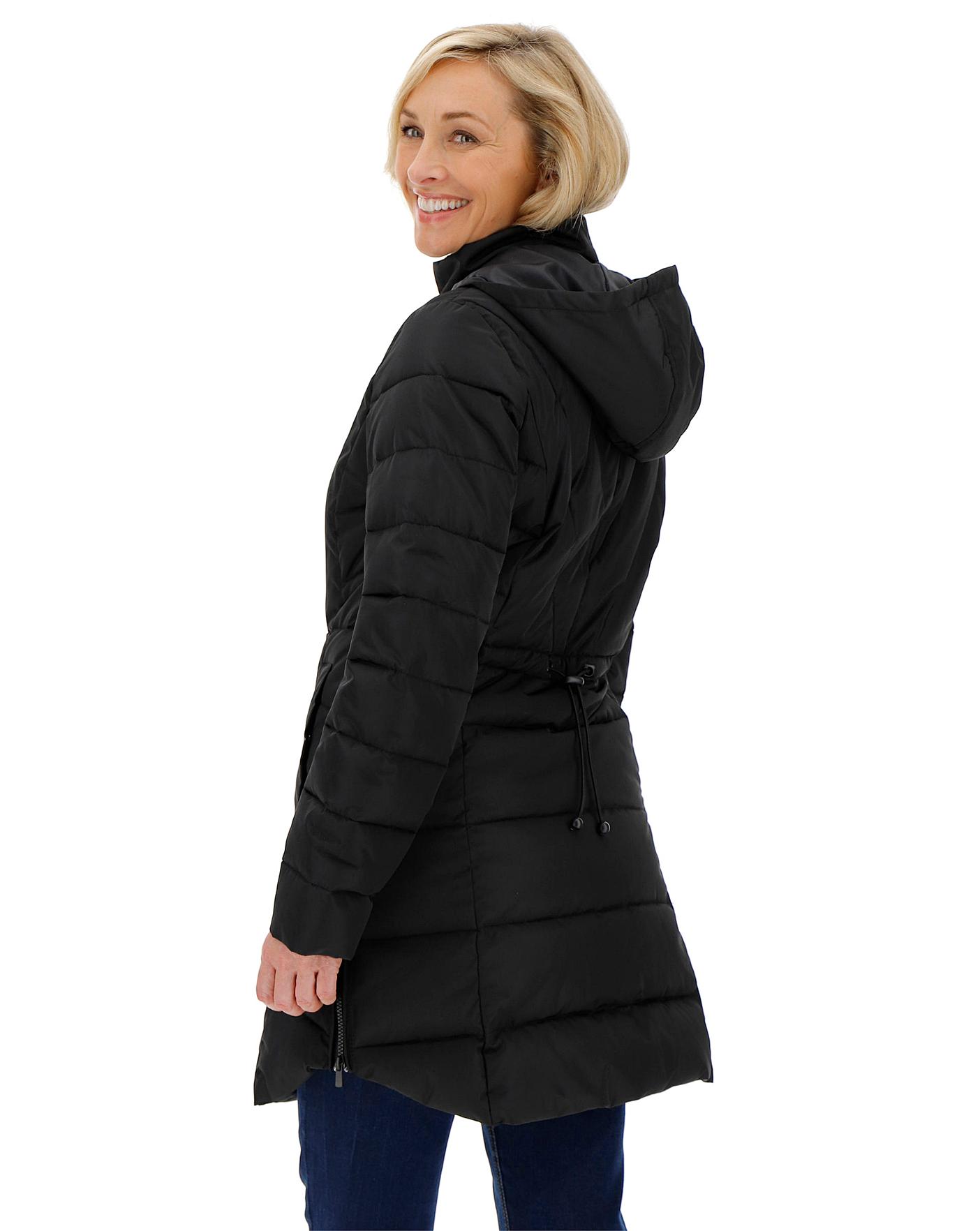 Black Hooded Longline Padded Coat Oxendales