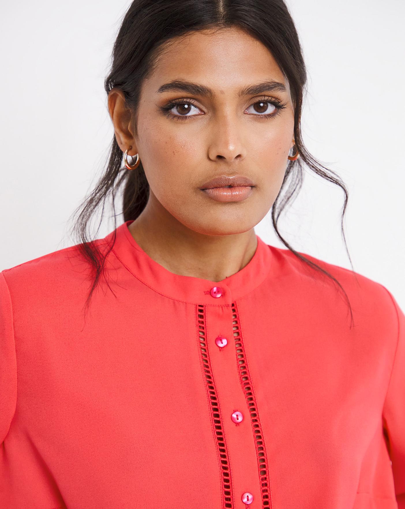 Coral Ladder Trim Collarless Blouse Ambrose Wilson