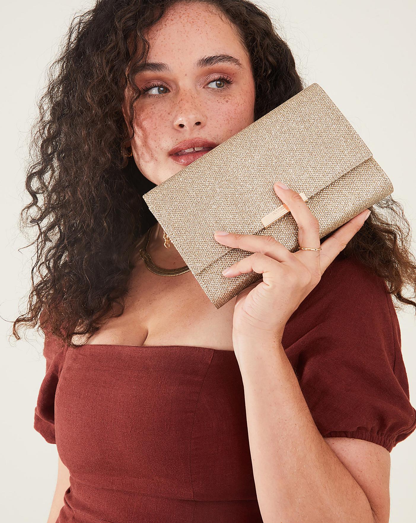 Accessorize Metallic Box Clutch Bag J D Williams