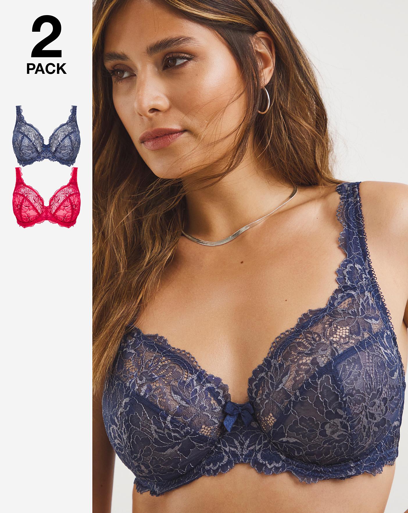 Elle Women's Bras Full Coverage Lace 2-Pack Cotton/Spandex