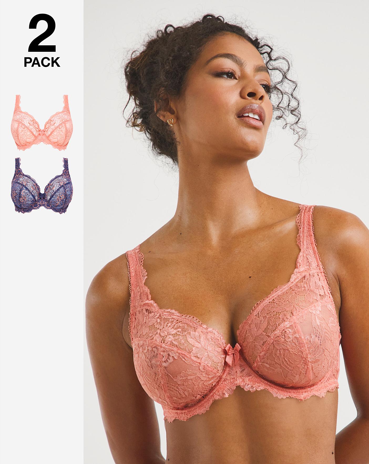 Pretty Secrets 2 Pack Ella Lace Non Wired Full Cup Bras, Simply Be