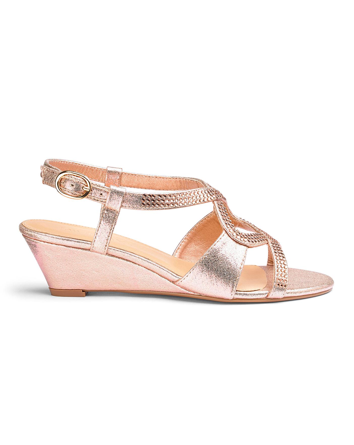 low wedge diamante sandals