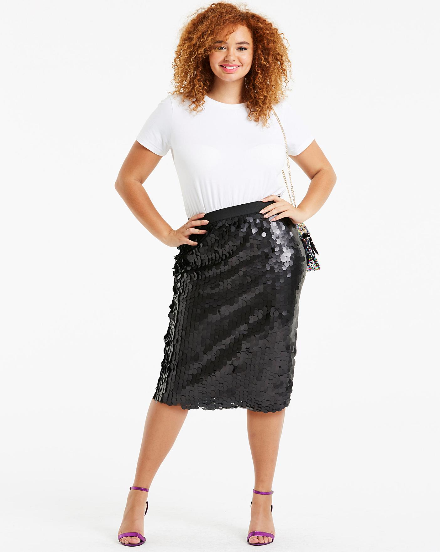 Black Disc Sequin Pencil Skirt | Simply Be