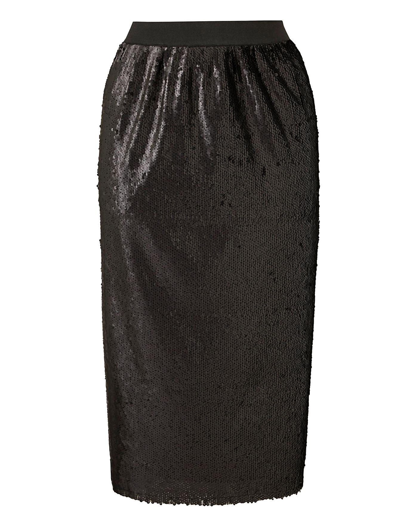 Black Sequin Pencil Midi Skirt | J D Williams