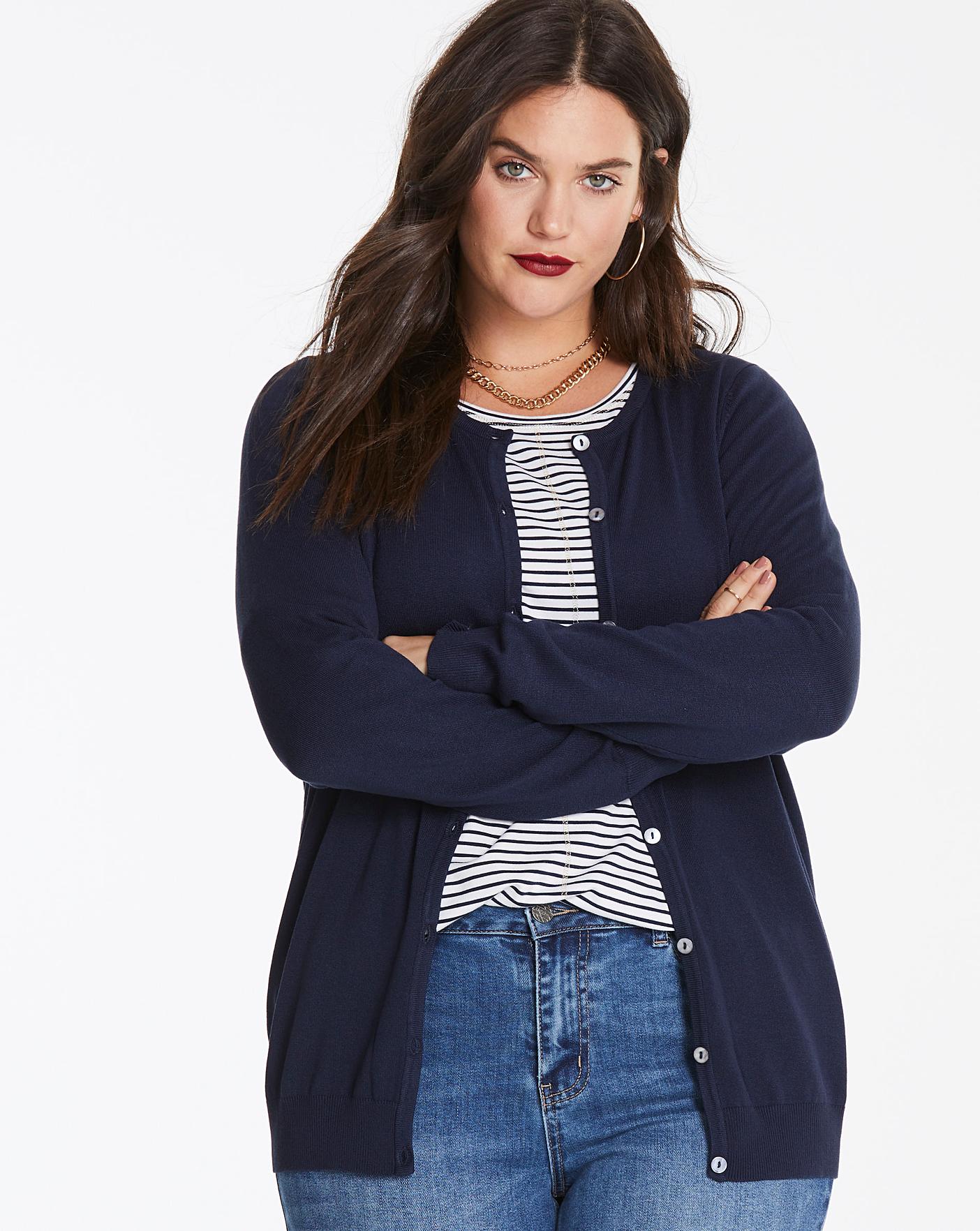 Navy Crew Neck Cardigan | Fashion World