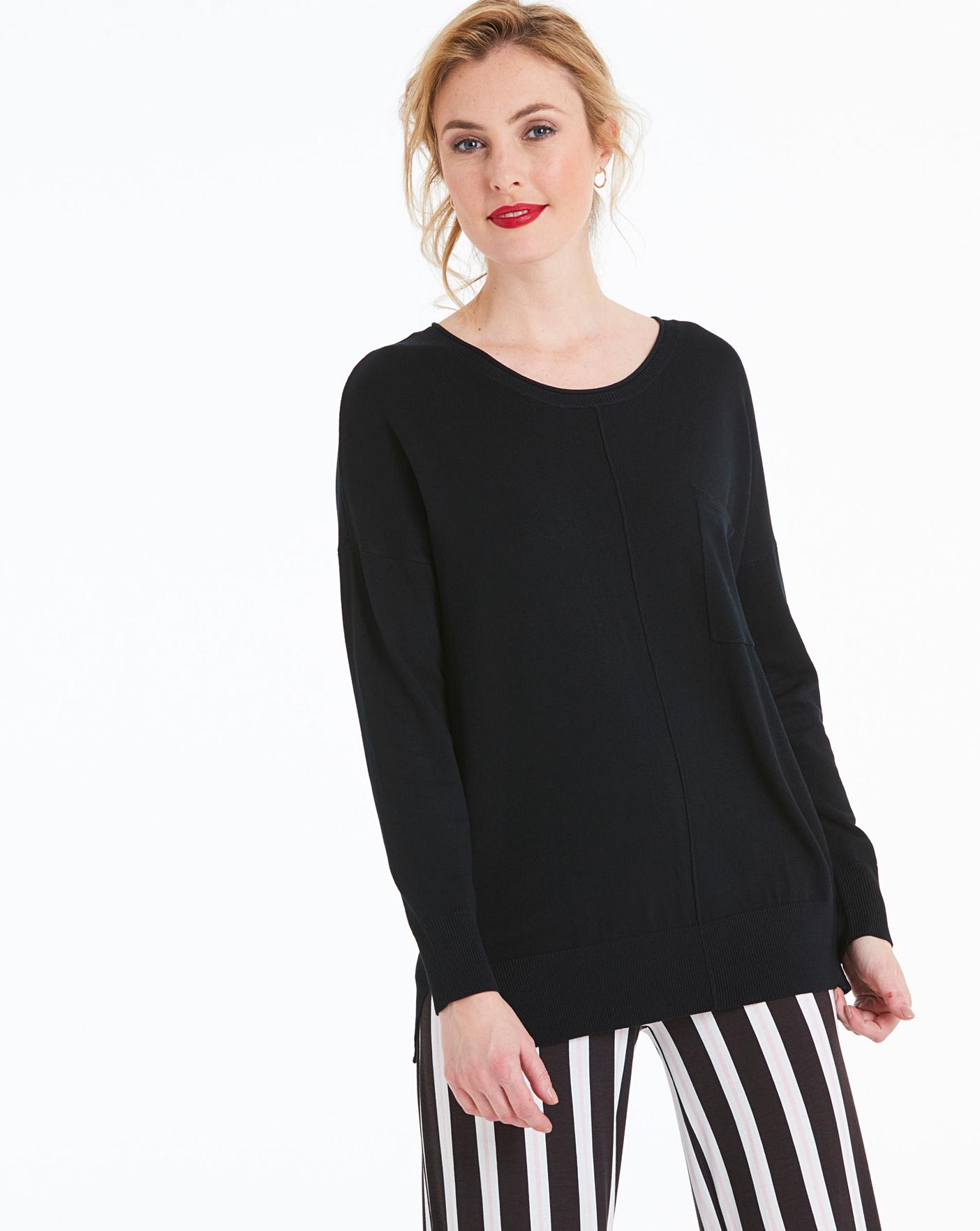 Black Boxy Jumper with Pocket Detail 