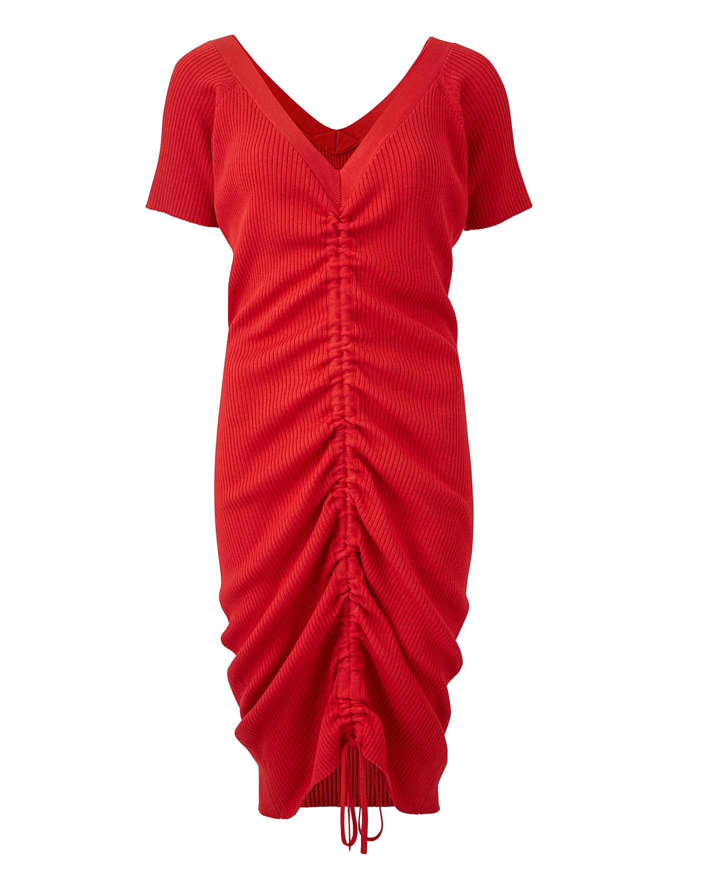 Red Ruched Knitted Dress | Simply Be