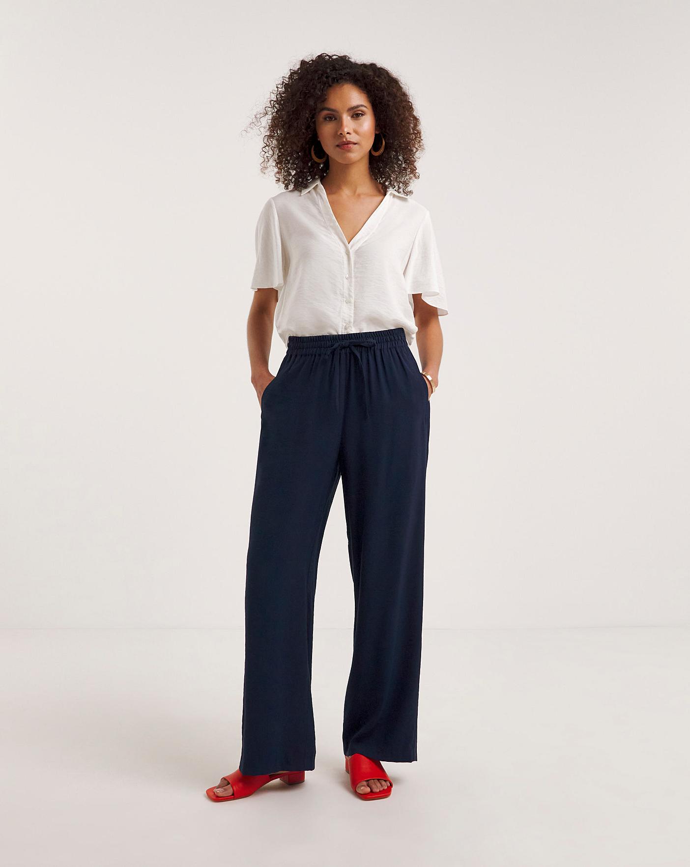 Navy Straight Leg Pull Up Trousers