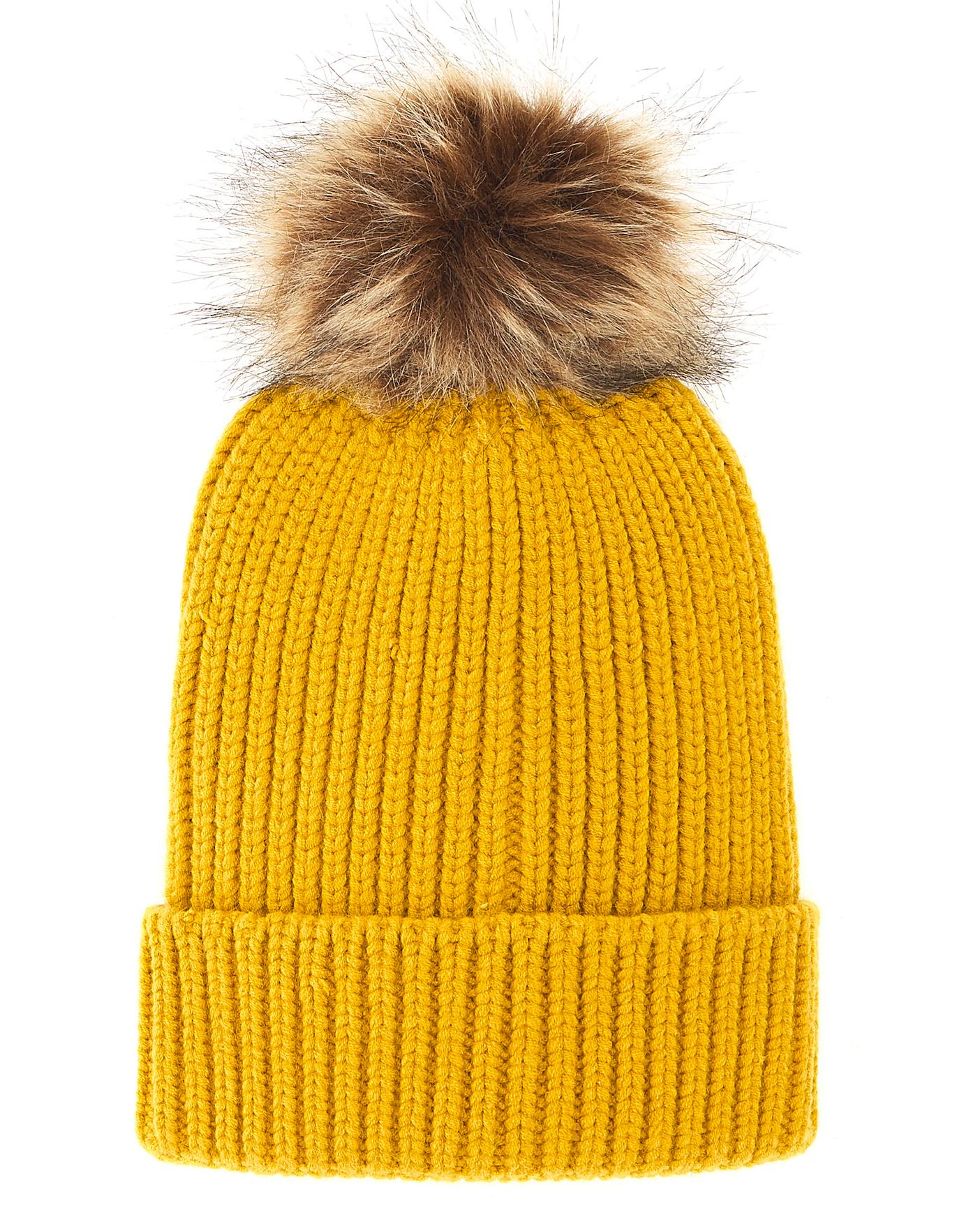 Shelly Ochre Pom Pom Hat Simply Be