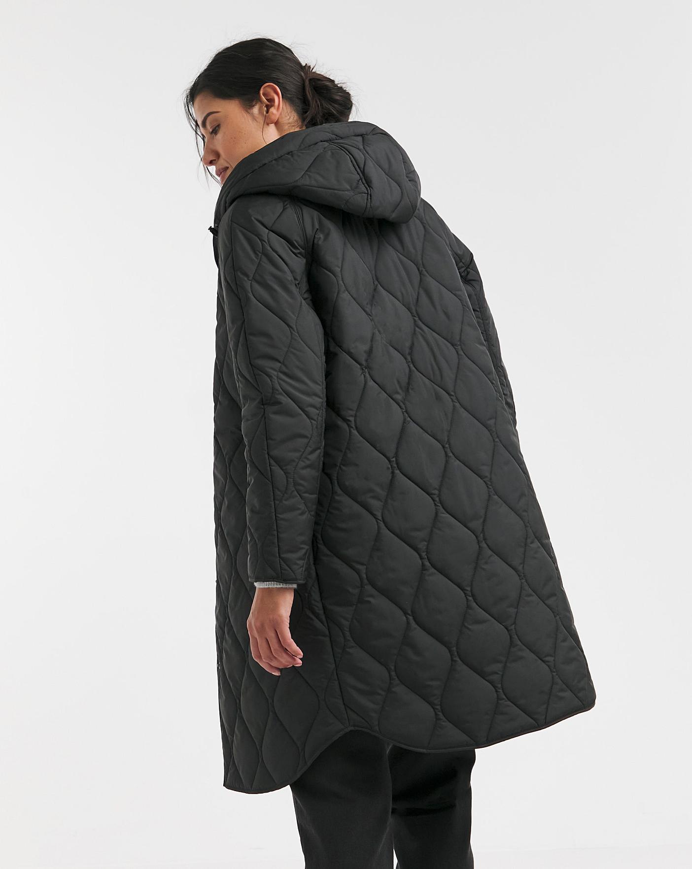 Black Hooded Longline Quilted Coat | Ambrose Wilson
