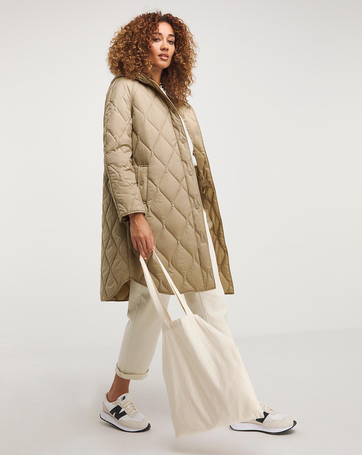 Stone Hooded Quilted Coat