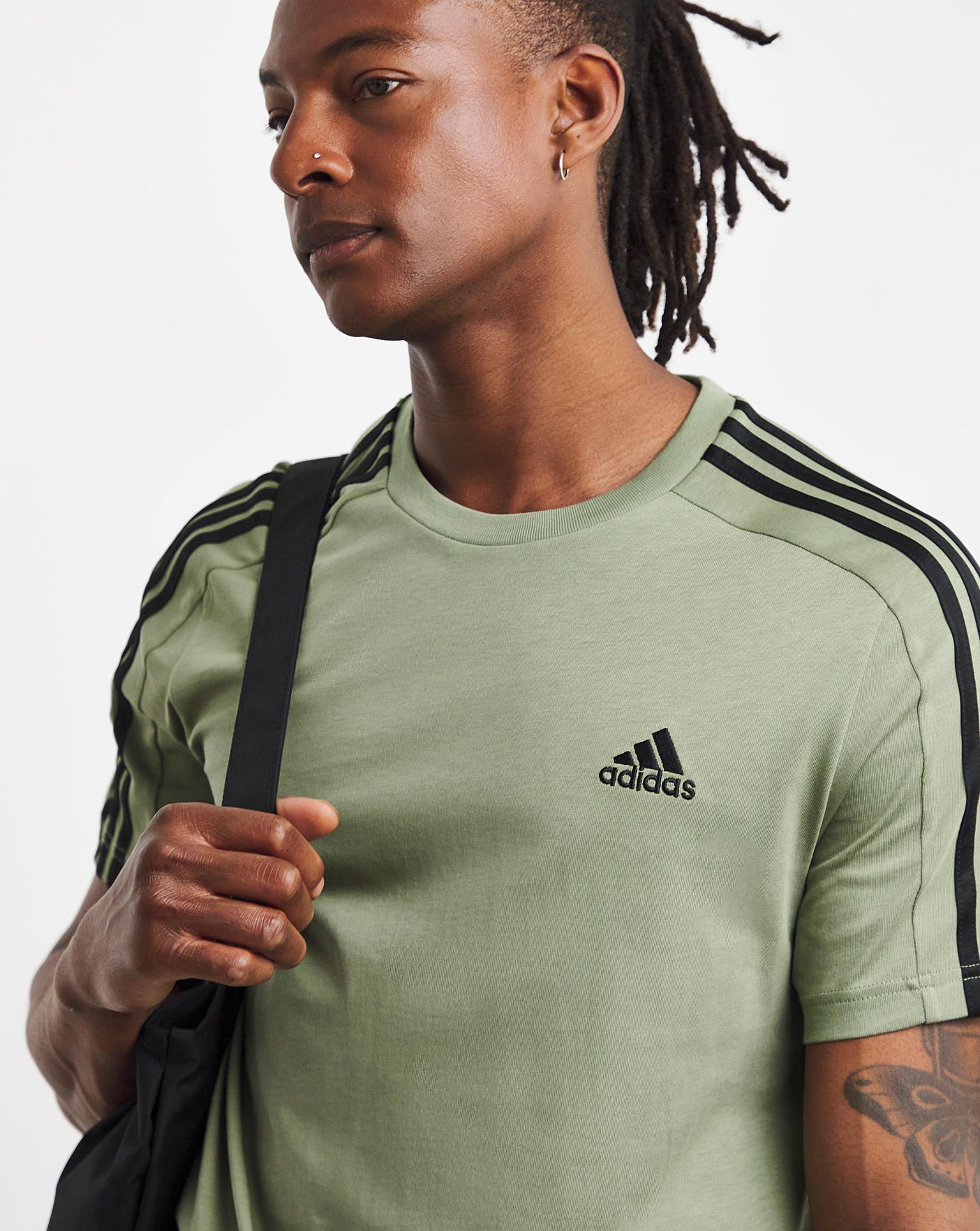 Adidas Essentials Adidas Stripes T Shirt Green Adidas Essentials