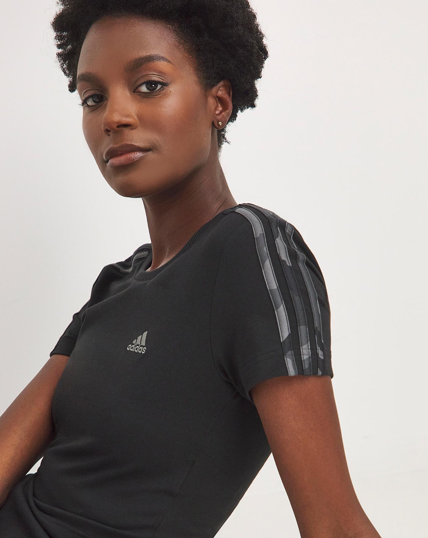 Adidas 3 stripe t shirt womens sales