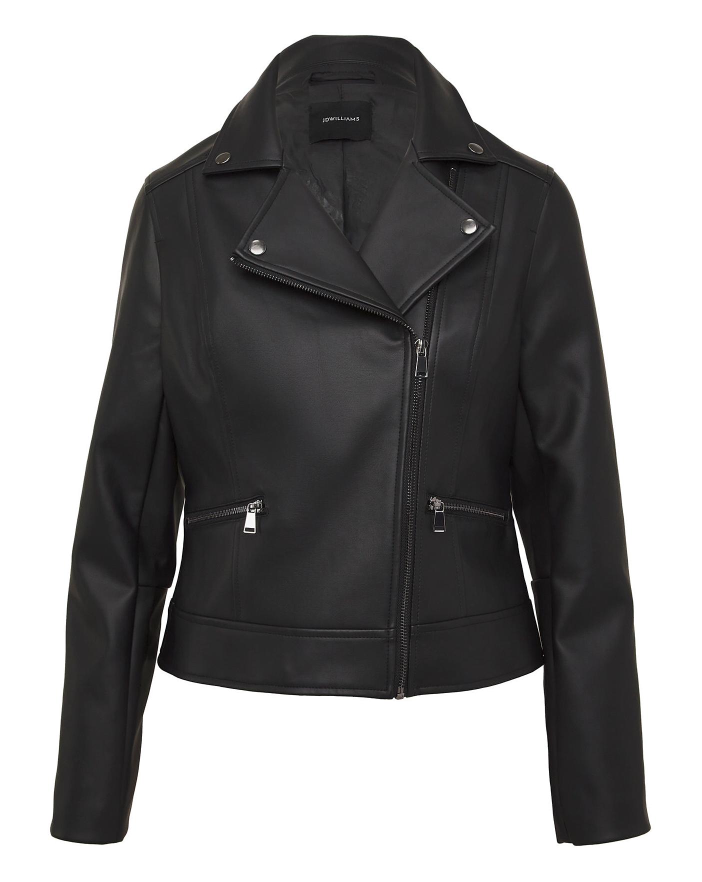 Black Faux Leather Biker Jacket | J D Williams