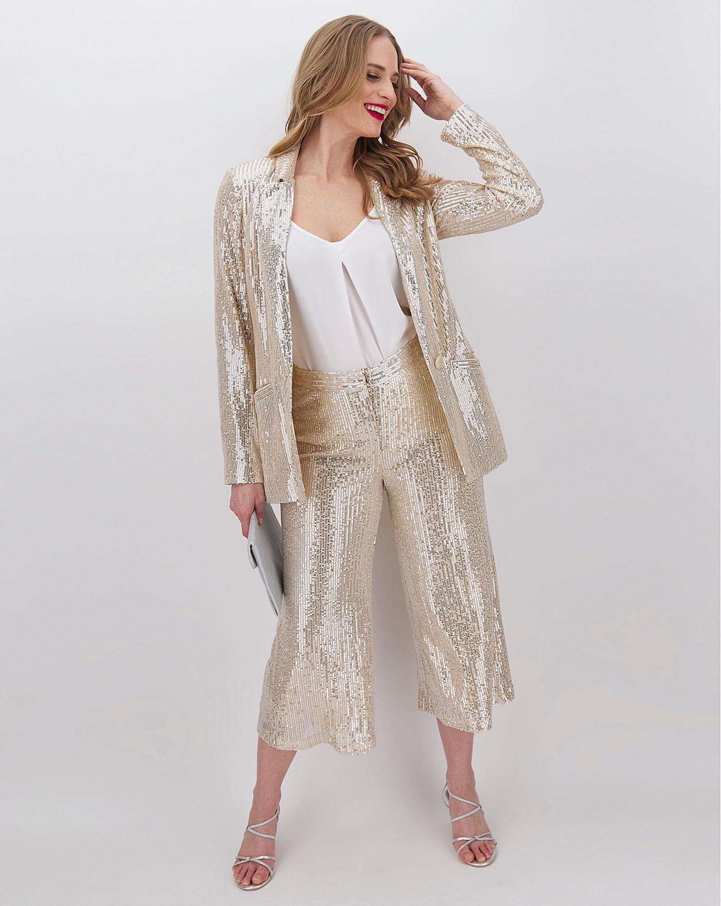 Champagne Longline Sequin Blazer Oxendales