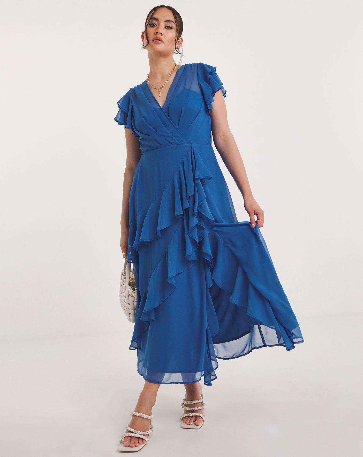 Maxi dress with cape back and dipped clearance hem