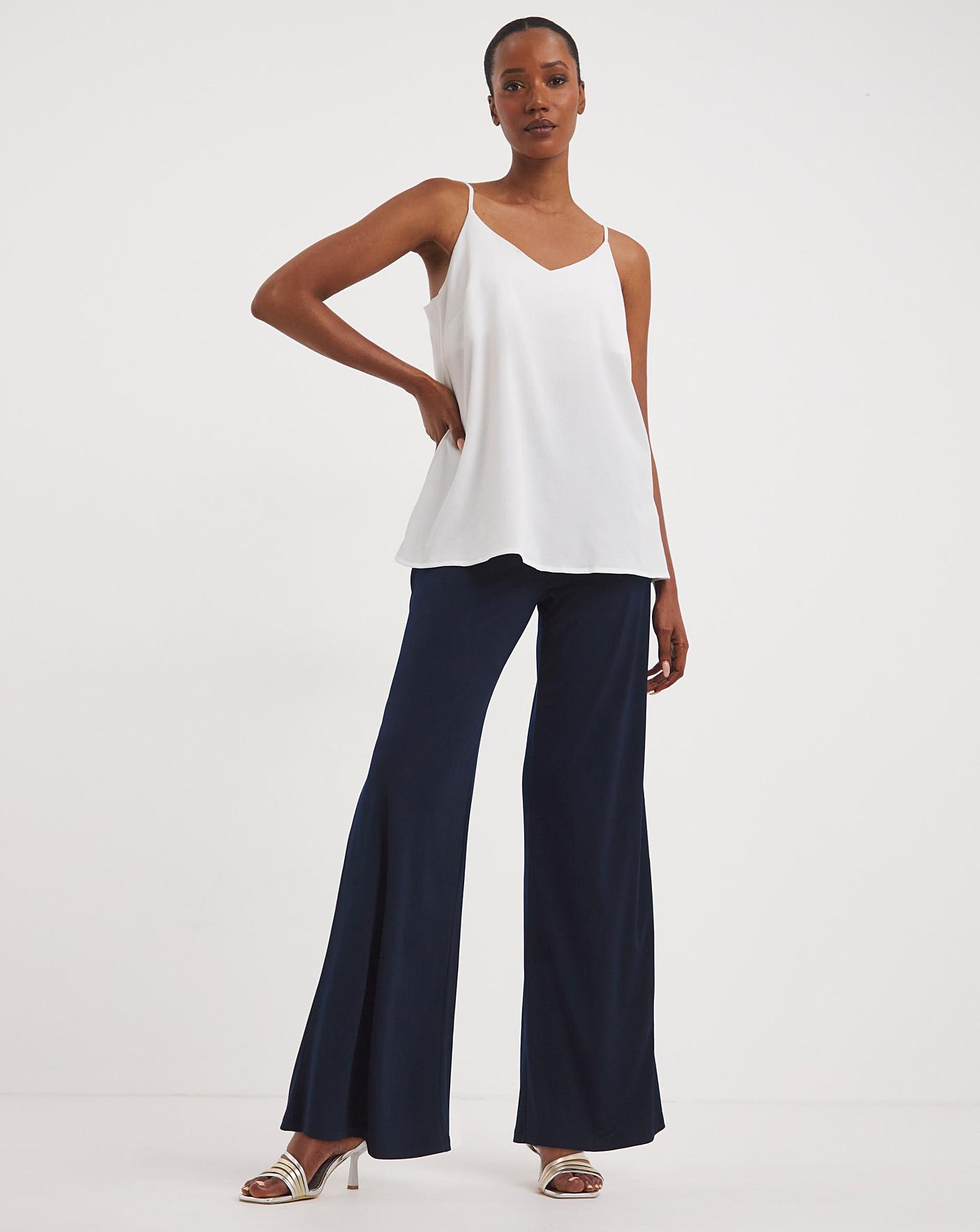 Navy High Waist Fitted Palazzo Pants