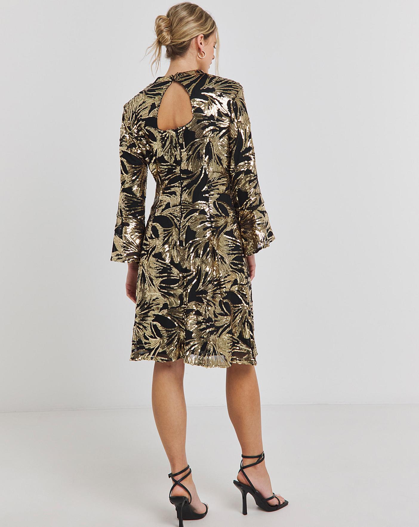 Joanna Hope Gold Sequin Shift Dress | Simply Be