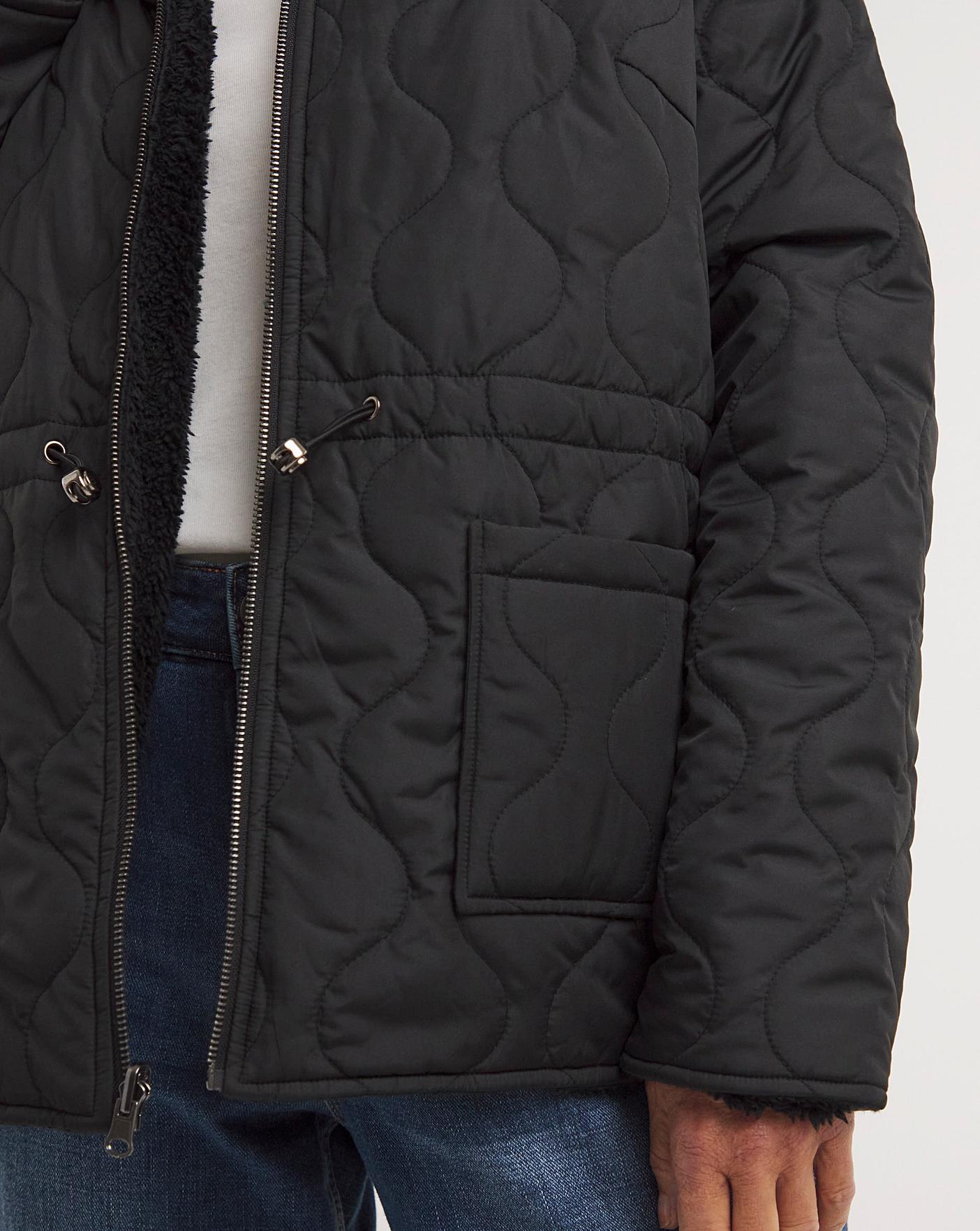Black Reversible Borg Quilted Jacket | J D Williams