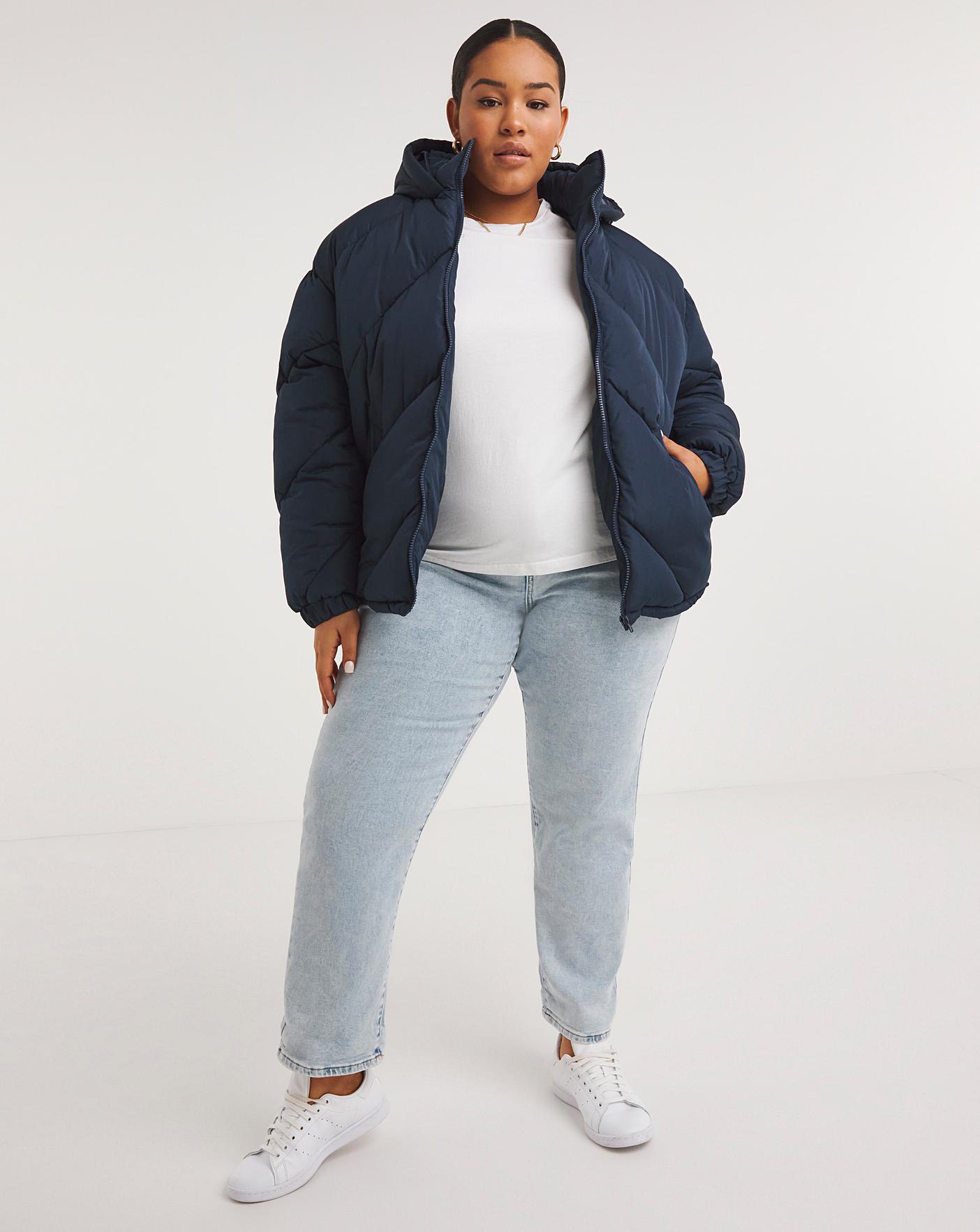 Navy Chevron Padded Short Coat | Fashion World