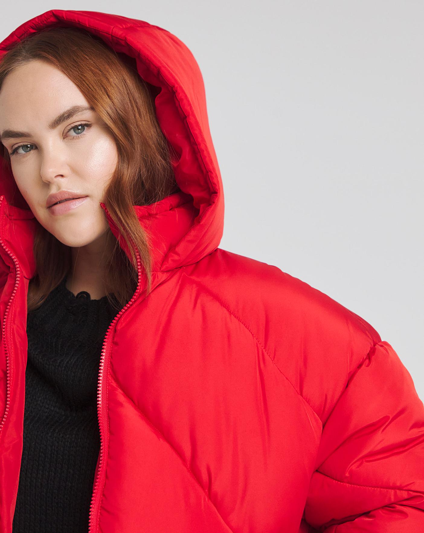Red Chevron Padded Short Coat | Fashion World