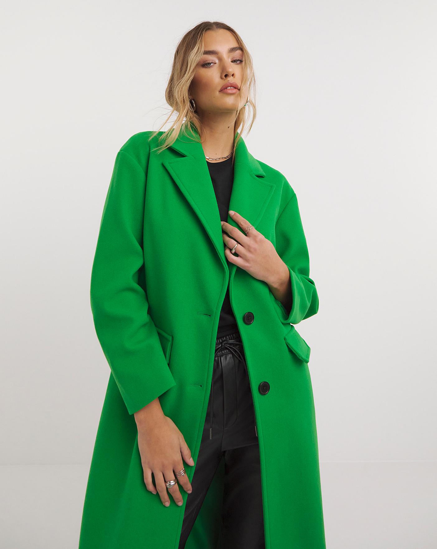 Green Faux Wool Maxi Coat Simply Be