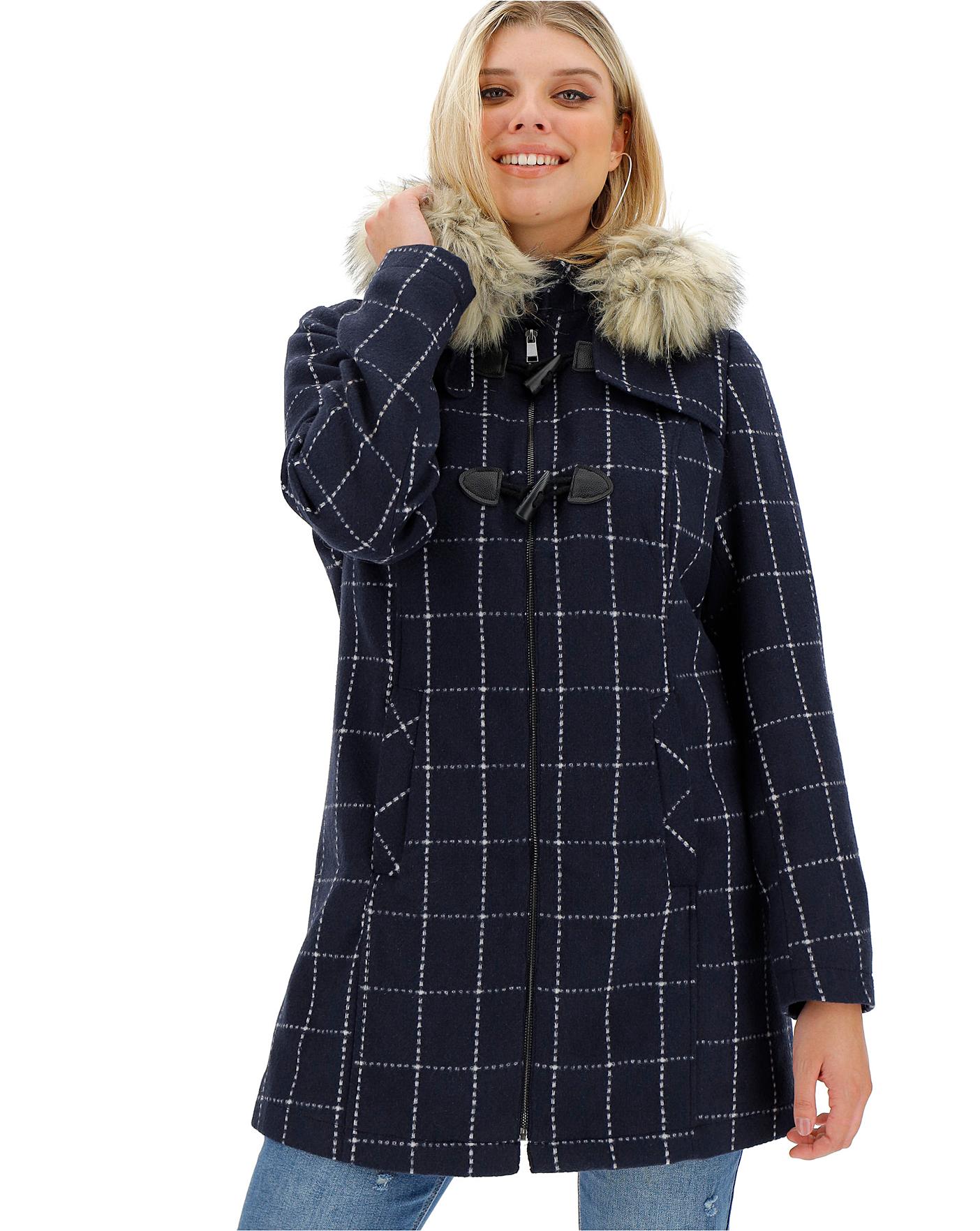 duffle coat with fur hood