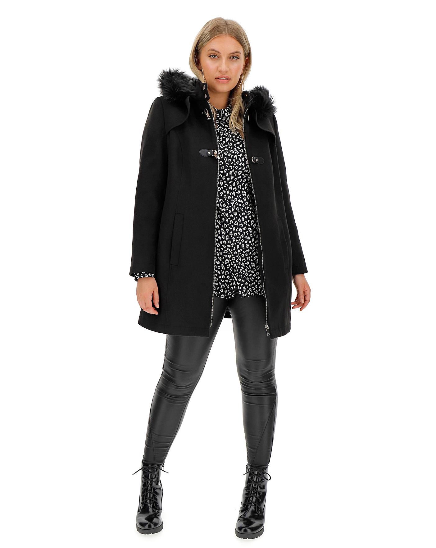 duffle coat with fur hood