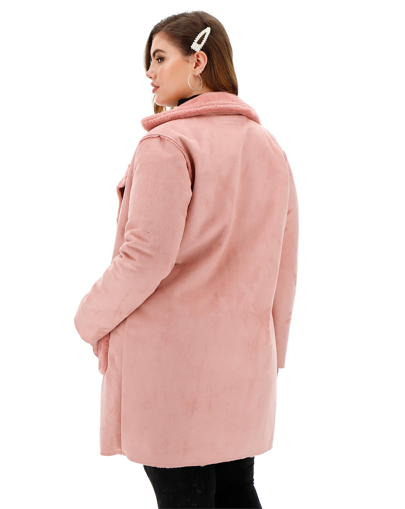 Dusky Pink Longline Suedette Coat Simply Be
