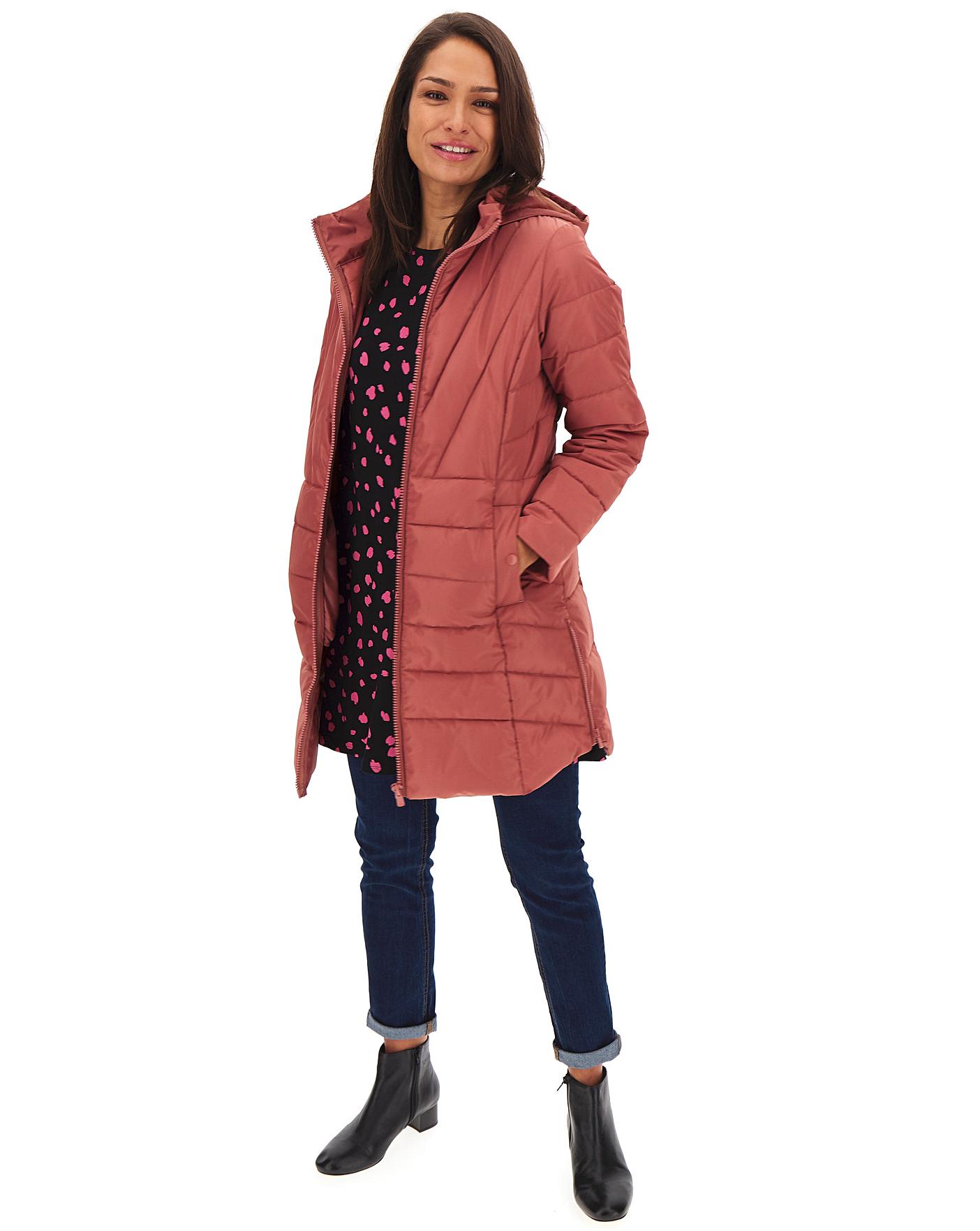 Dusky Pink Hooded Longline Padded Coat Marisota