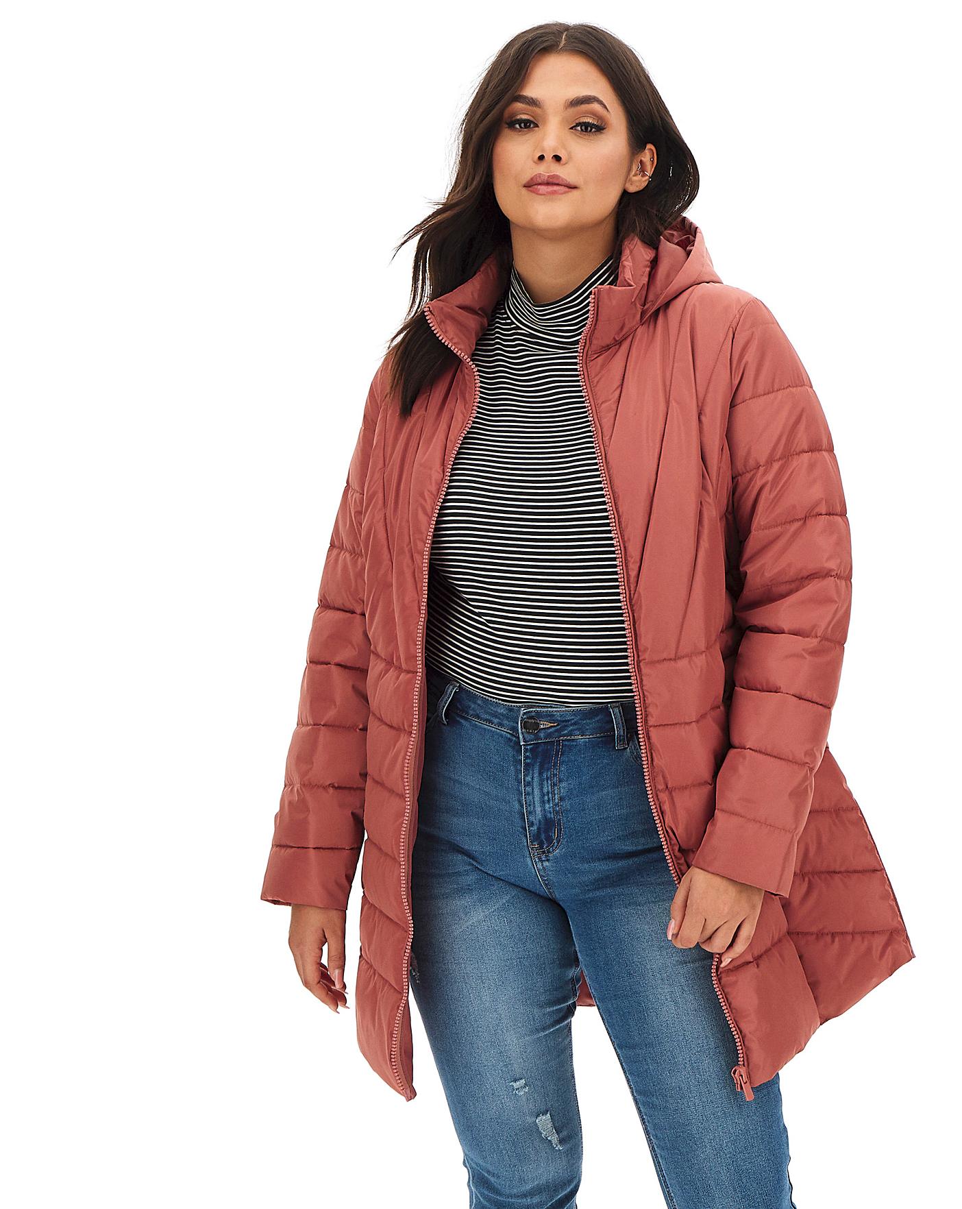 Dusky Pink Hooded Longline Padded Coat Simply Be