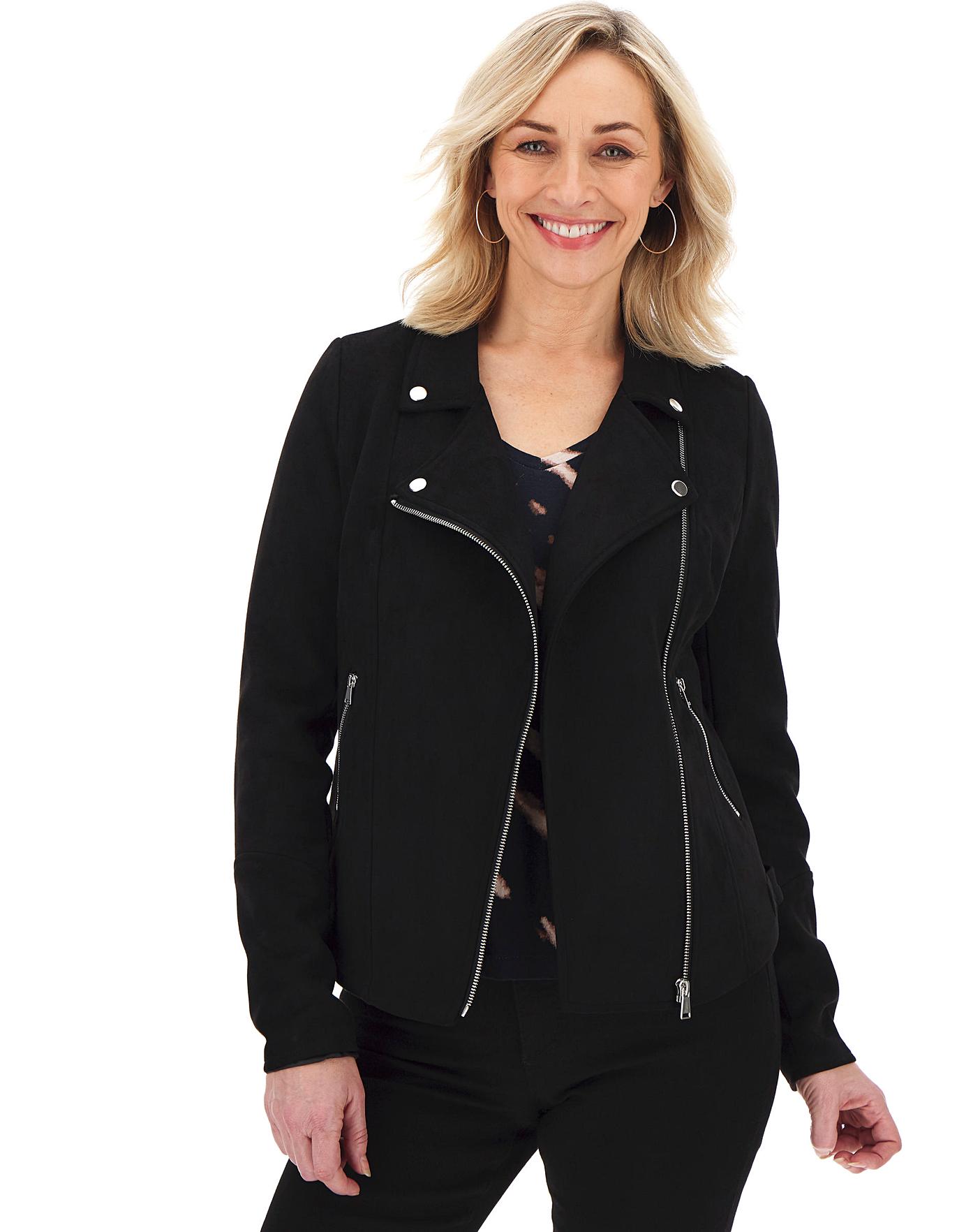 womens black suedette biker jacket