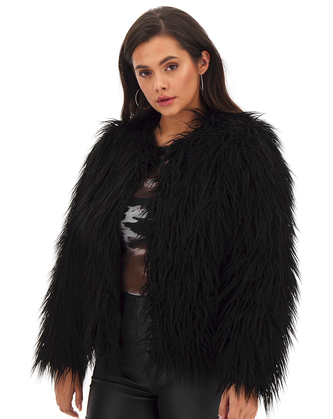 Plus Amaria Black Shaggy Faux Fur Jacket PrettyLittleThing, 51% OFF