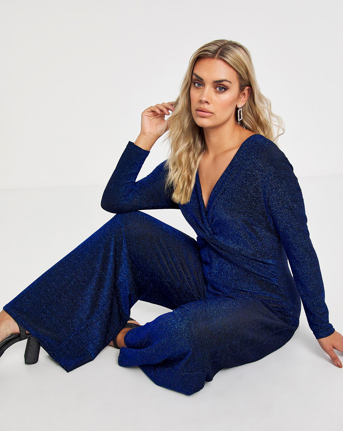 Cobalt Glitter Knit Jumpsuit | Simply Be