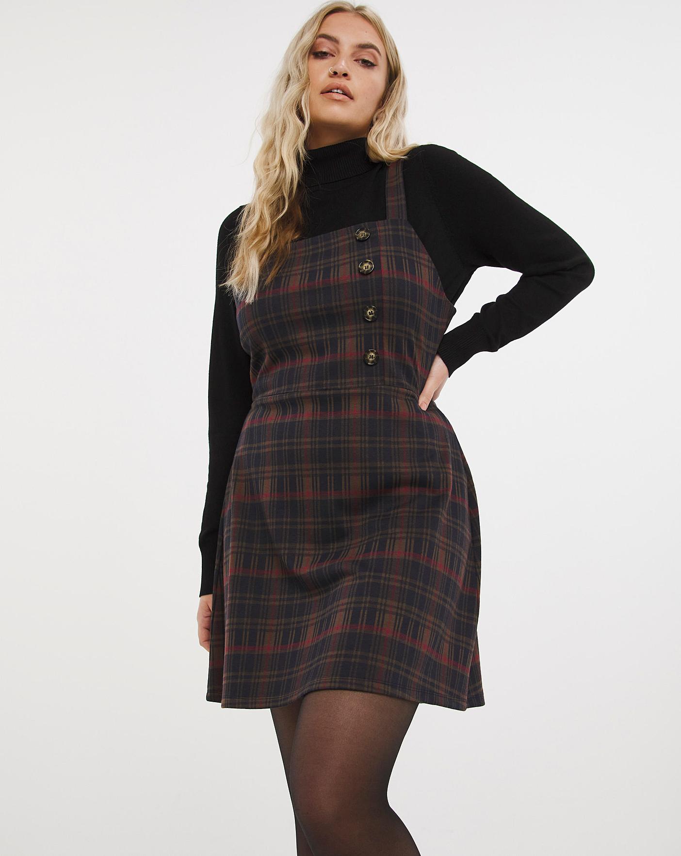 side button pinafore dress