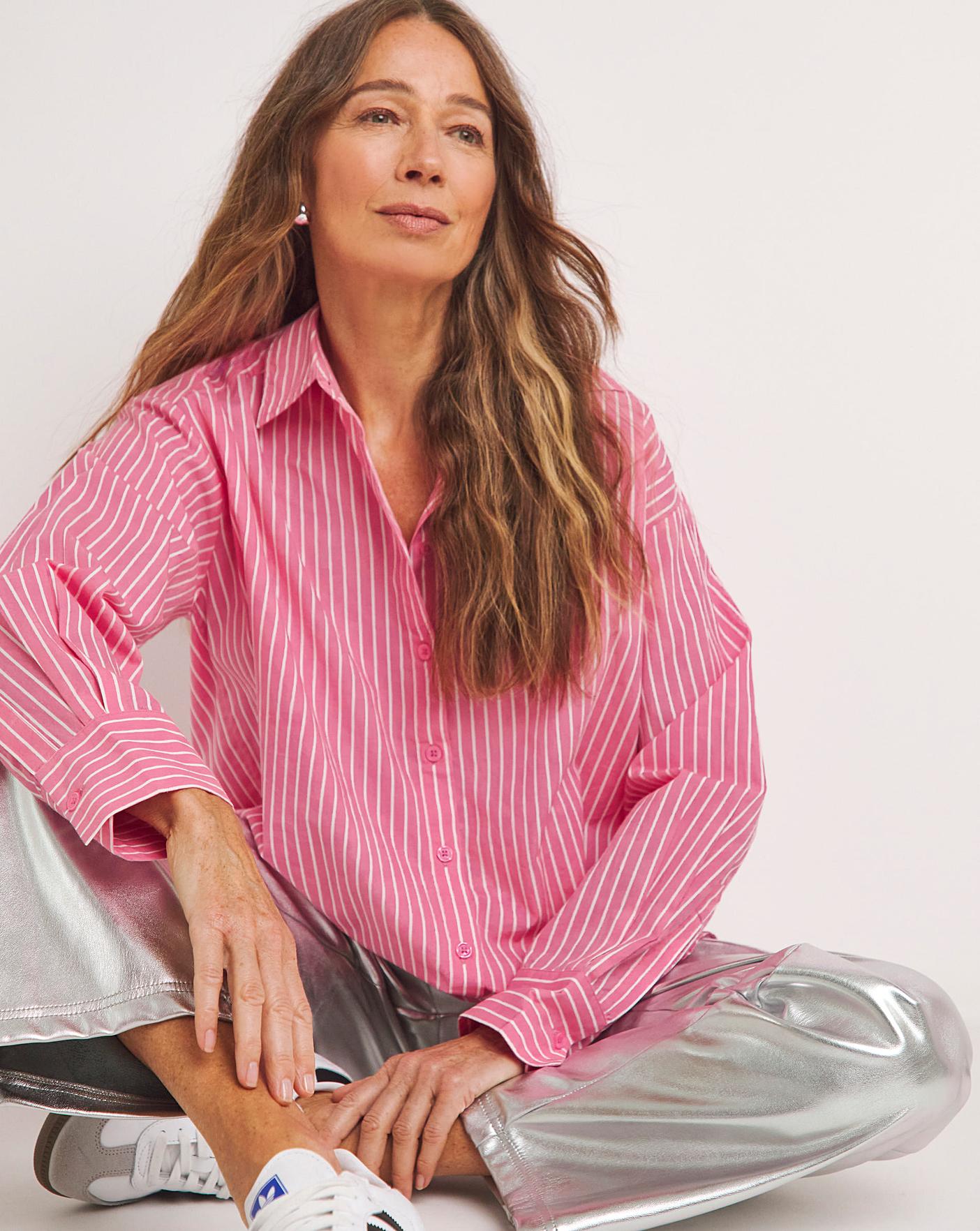 Pink striped shirt womens best sale