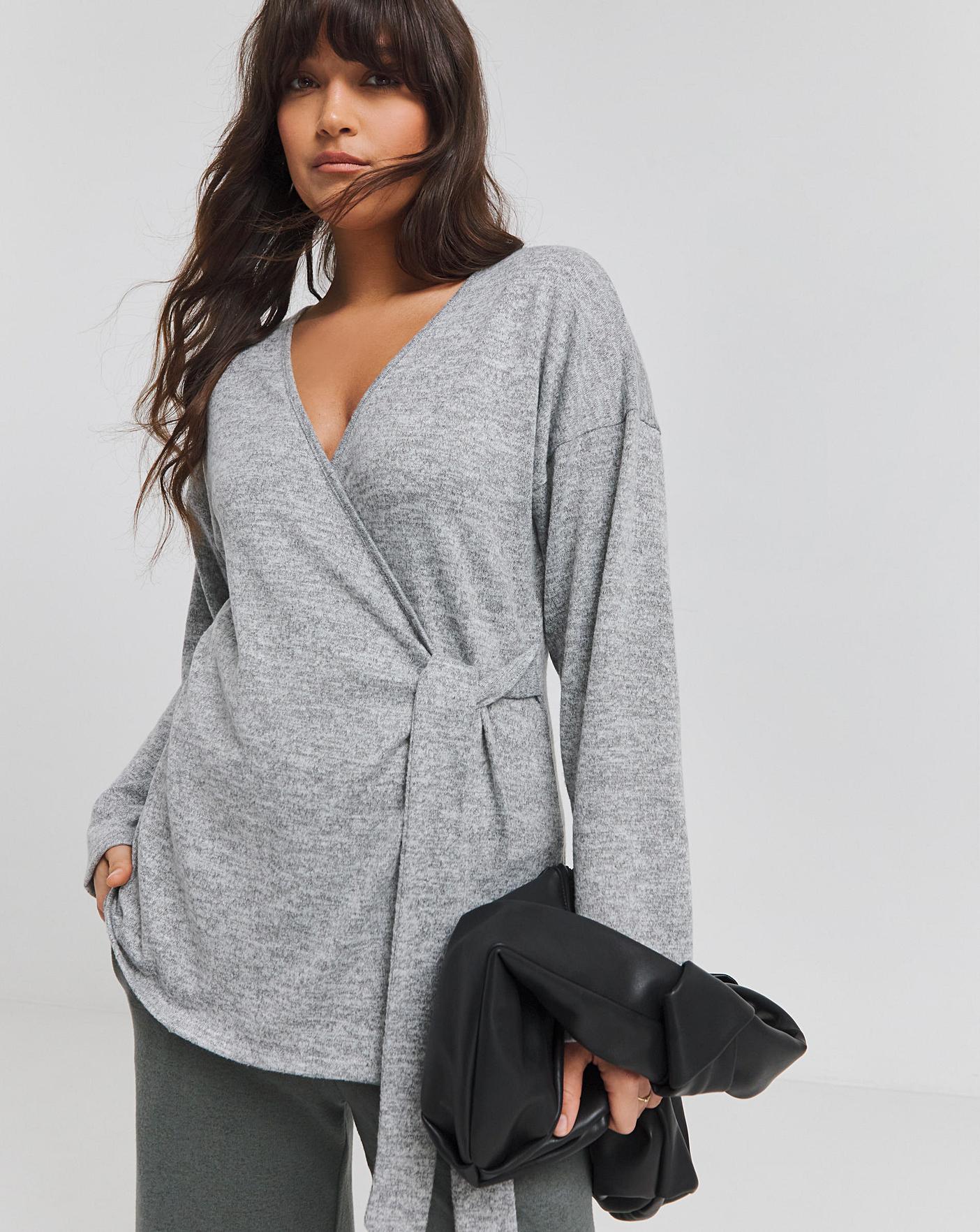 Grey wrap cardigan hotsell