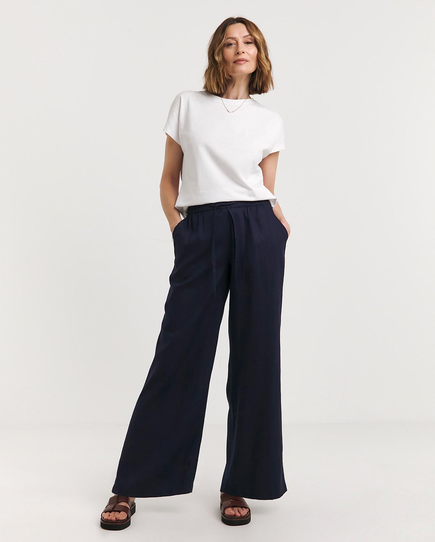 Navy linen outlet wide leg trousers