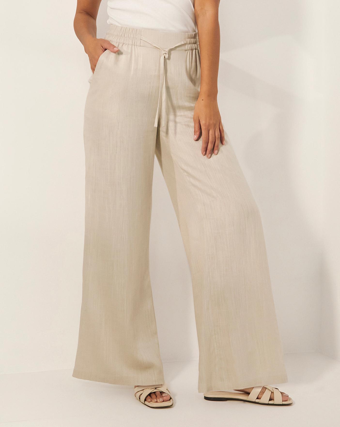 Sand Linen Mix Wide Leg Trousers | Marisota