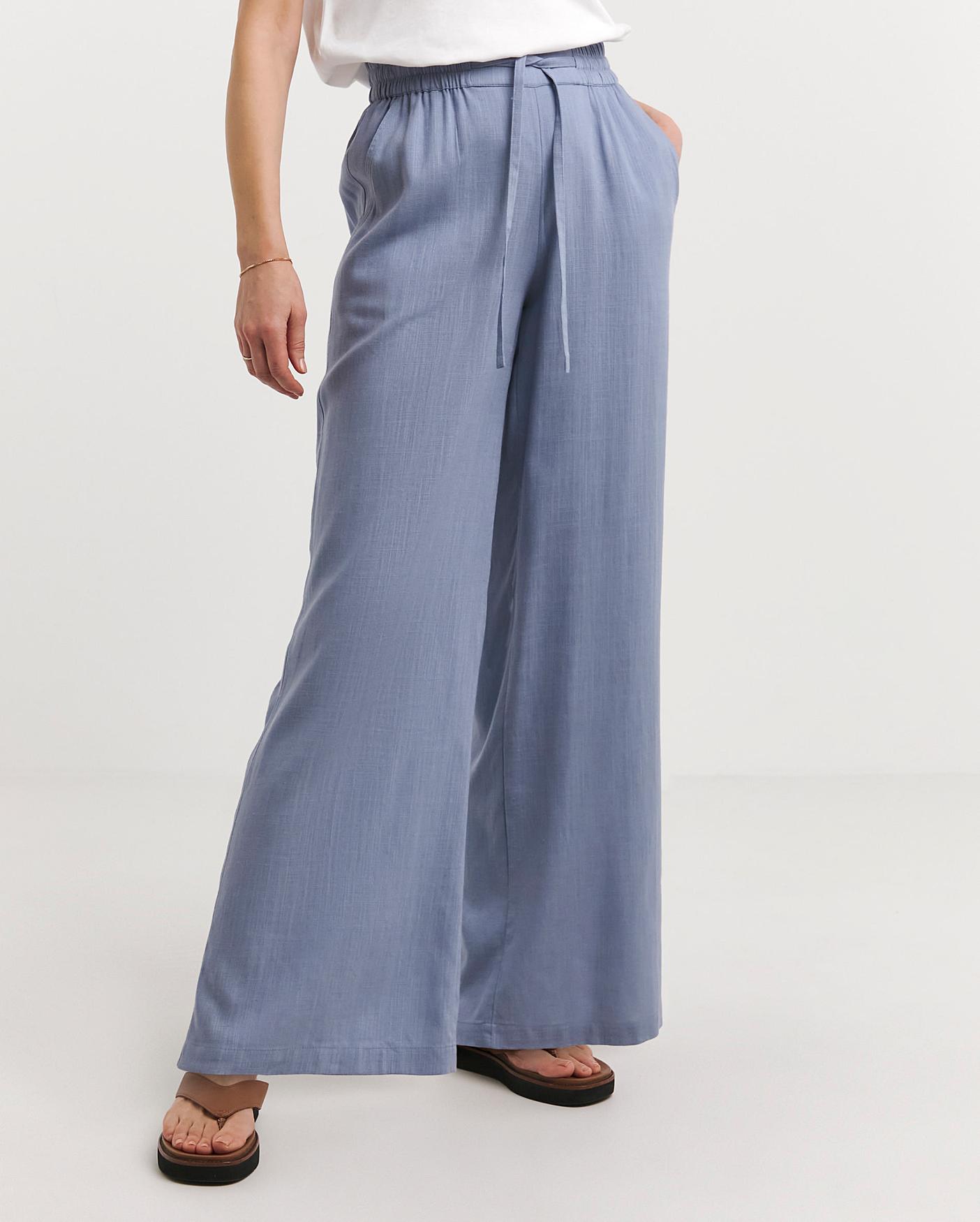 Blue Linen Mix Wide Leg Trousers | Marisota