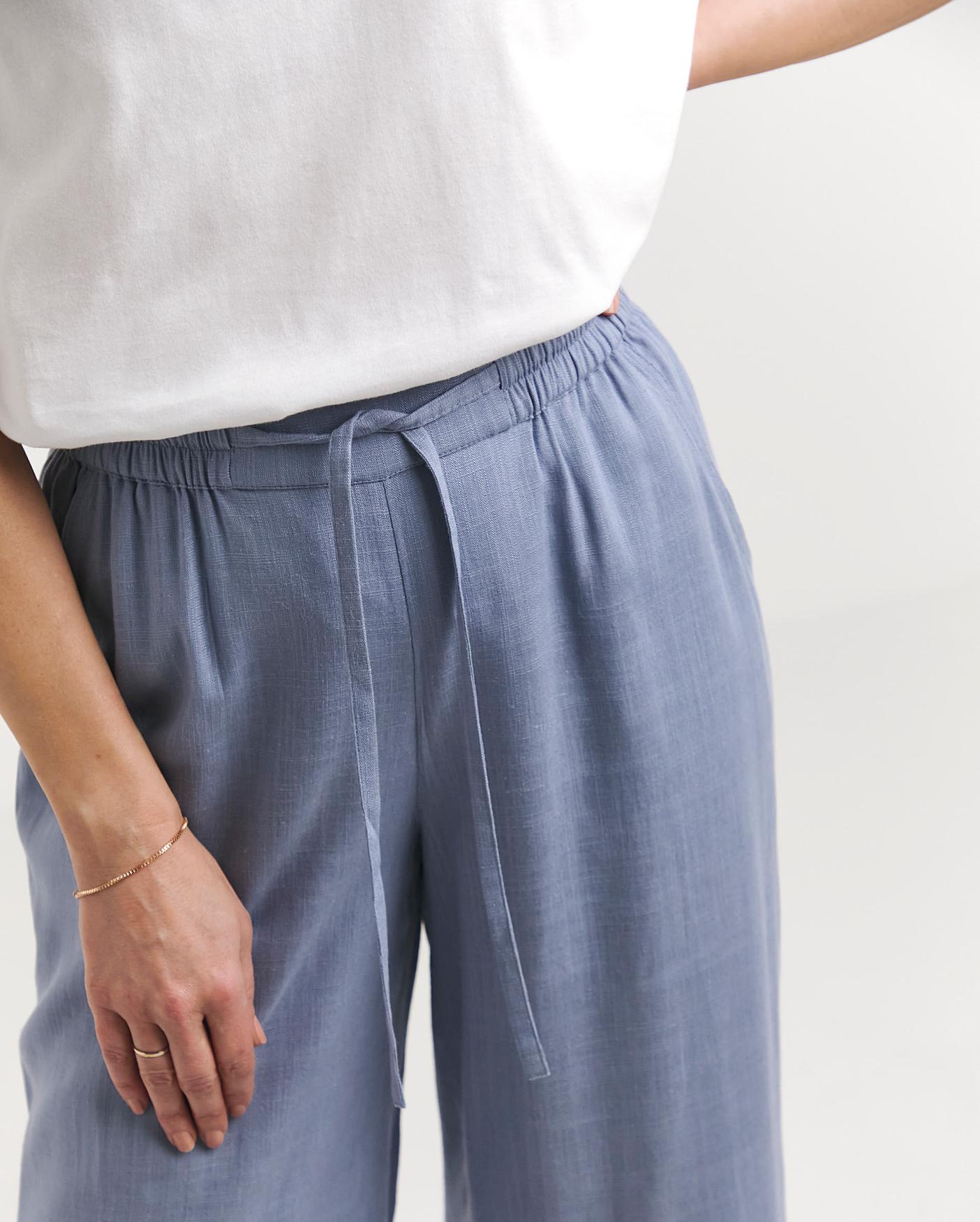 Blue Linen Mix Wide Leg Trousers | Marisota