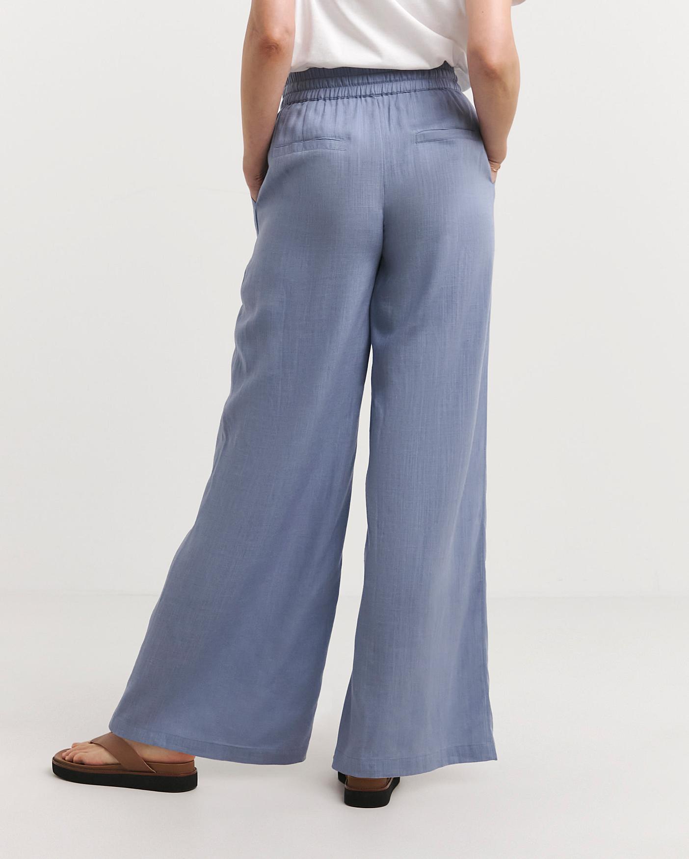 Blue Linen Mix Wide Leg Trousers | Marisota