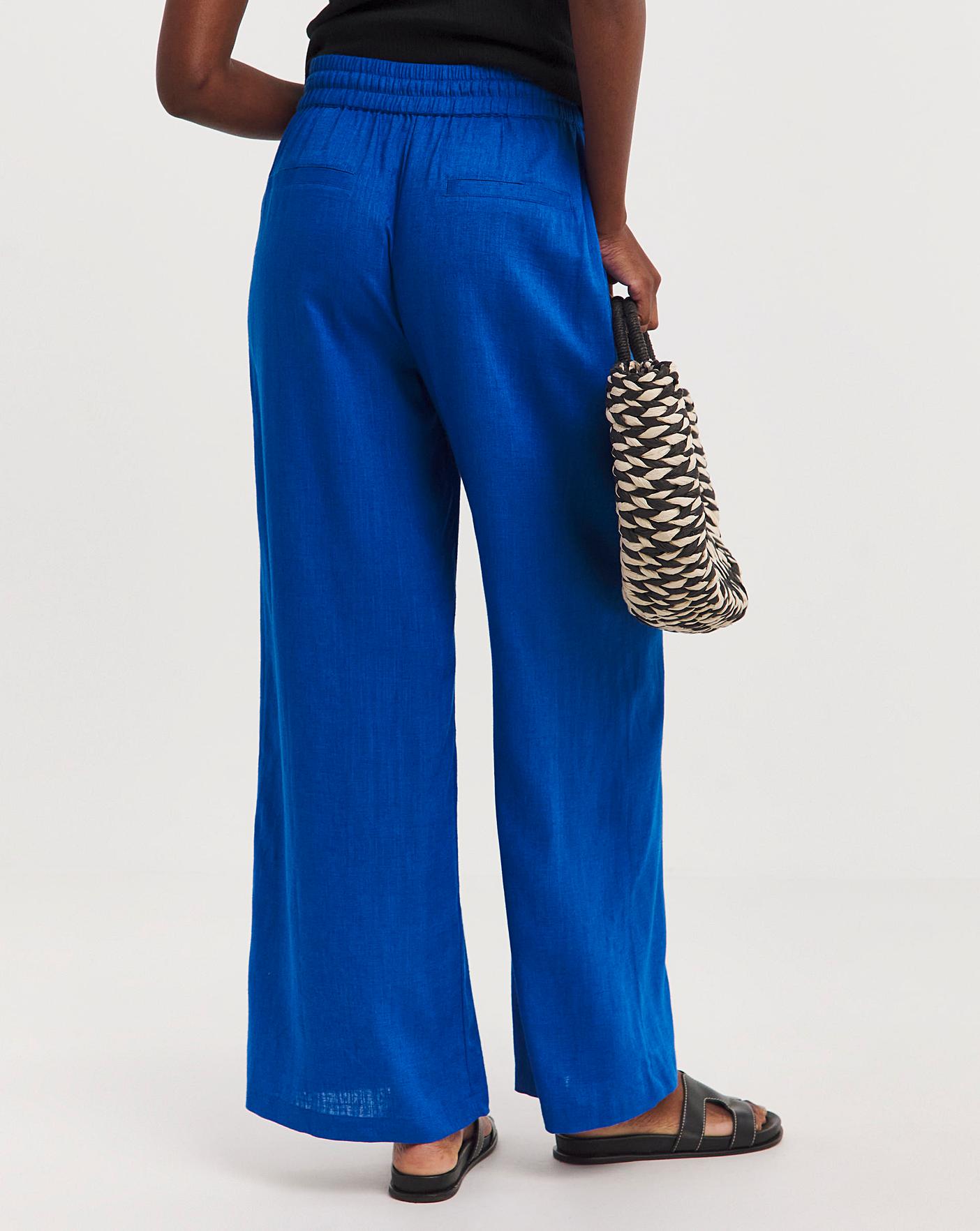 Cobalt Linen Mix Wide Leg Trousers | Ambrose Wilson