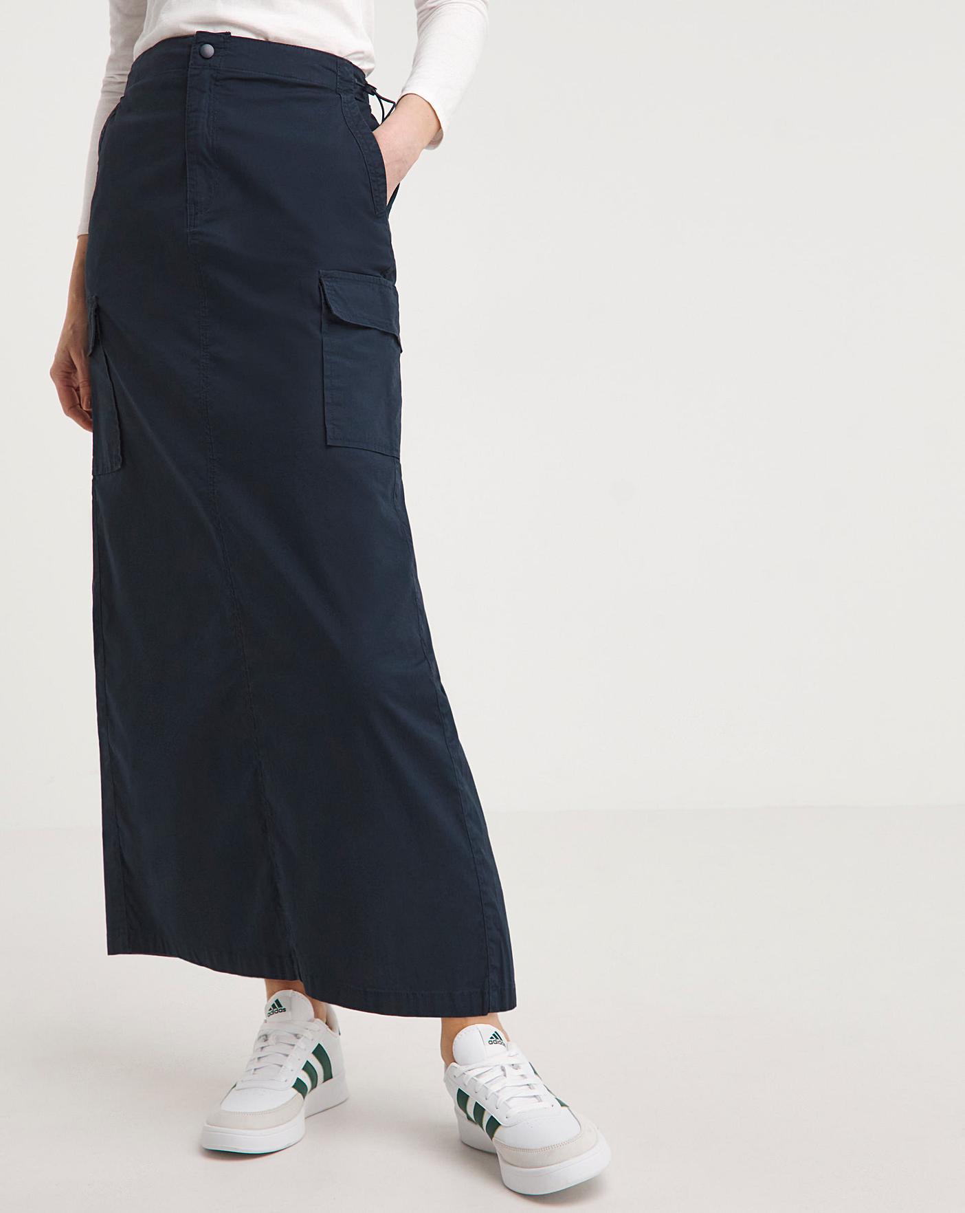 Navy Cotton Rich Utility Midaxi Skirt | J D Williams