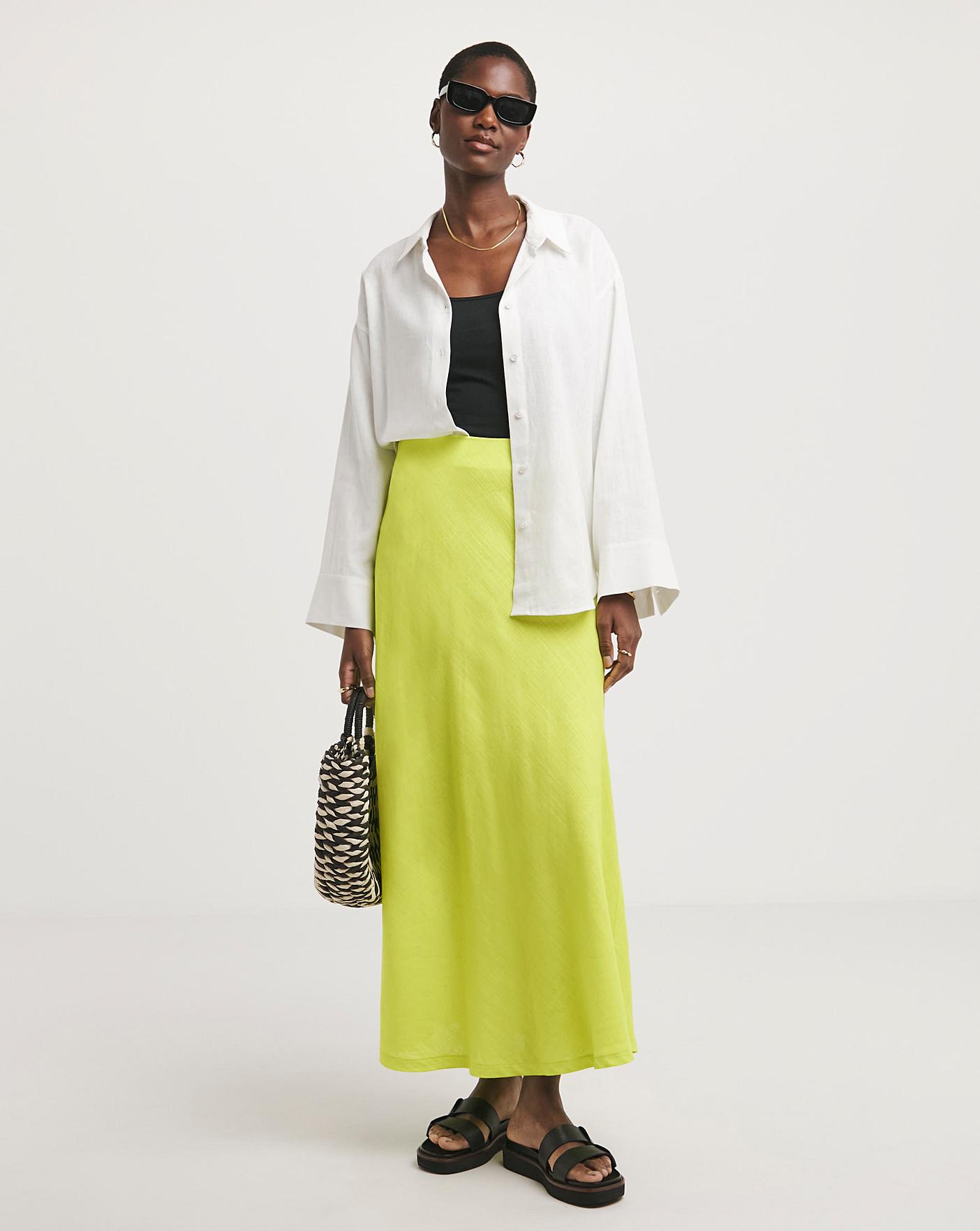 Zesty Lime Linen Mix Bias Cut Slip Skirt Oxendales