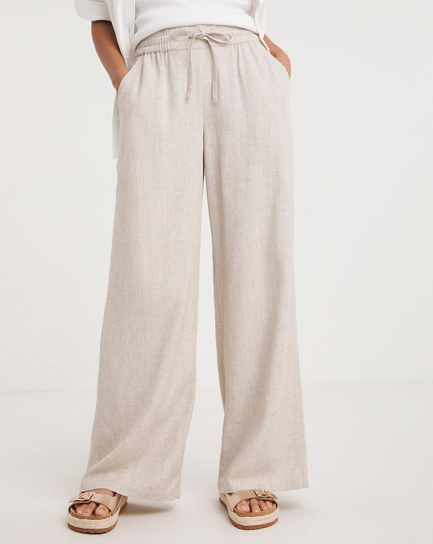 Natural Linen Mix Wide Leg Trousers | J D Williams