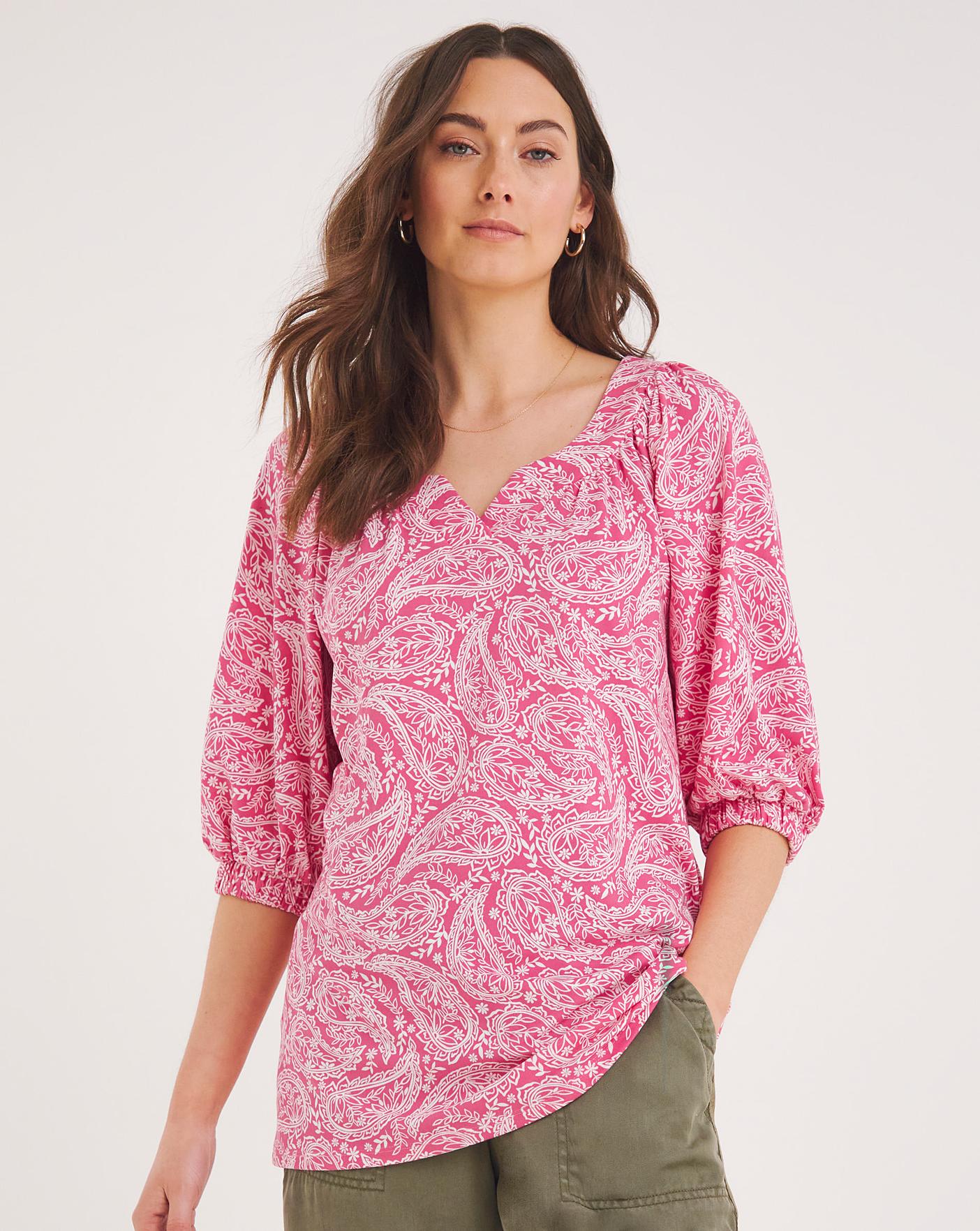 Lucky Brand Women's Paisley & Floral Peasant Top Pink Size Medium