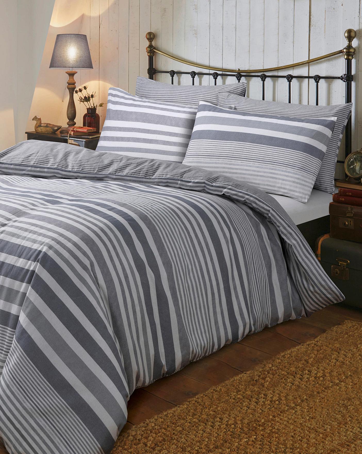 Flannel Stripe Brushed Cotton Duvet Set Jacamo