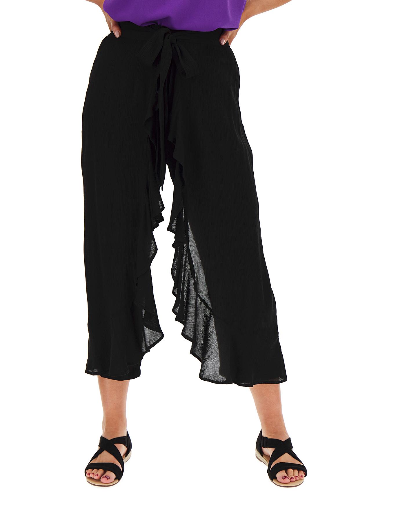 SHEIN Pleated Wrap Front Wide Leg Capri Pants | Wrap skirt pants, Fashion  pants, Capri pants